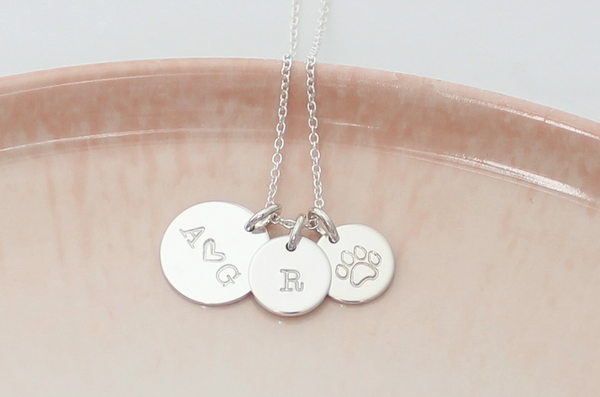 Family Initials Necklace with a Paw Print
