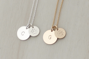 Pet Initial Disc Necklace with a Paw Print