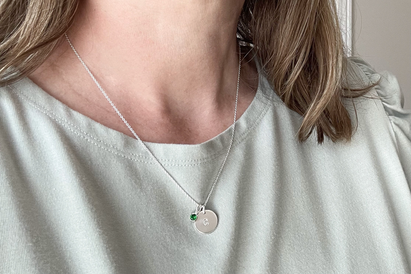 Initial Disc Necklace with a Birthstone