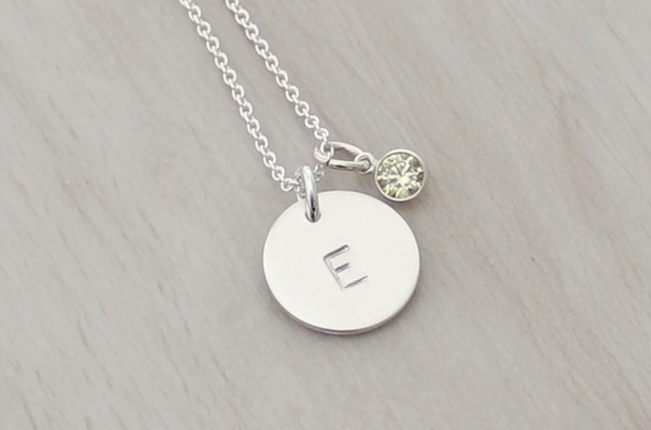 Initial Disc Necklace with a Birthstone