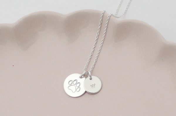 Paw Print Necklace with One Initial - Big & Little Discs