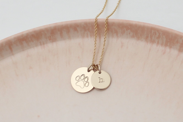 Paw Print Necklace with One Initial - Big & Little Discs