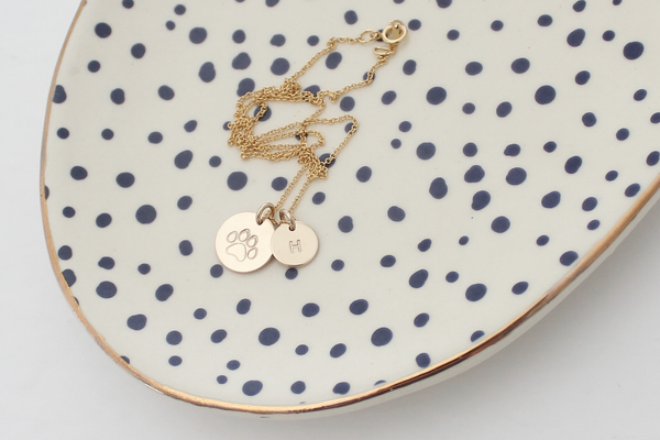 Paw Print Necklace with One Initial - Big & Little Discs