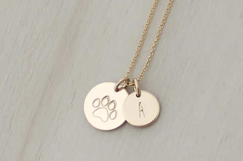 Paw Print Necklace with One Initial - Big & Little Discs