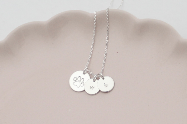 Paw Print Necklace with Two Initials - Big & Little Discs