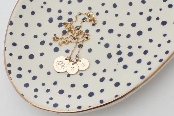 Paw Print Necklace with Two Initials - Big & Little Discs