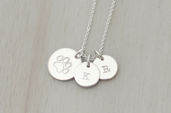 Paw Print Necklace with Two Initials - Big & Little Discs