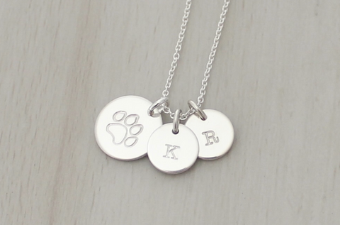 Paw Print Necklace with Two Initials - Big & Little Discs