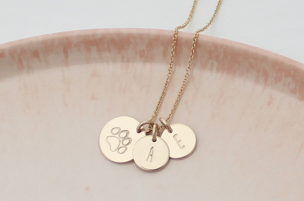 Paw Print Necklace with Two Initials - Big & Little Discs