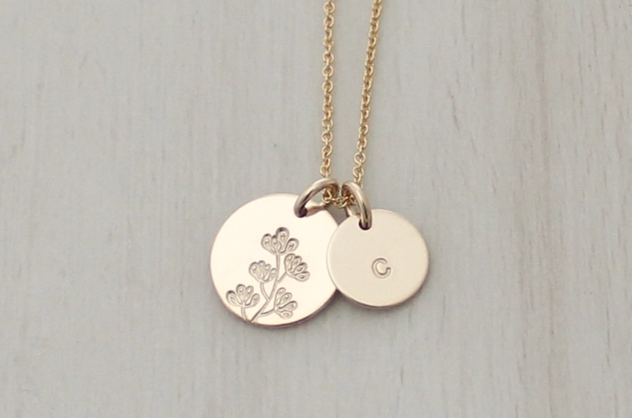 Wildflower Necklace with One Initial - Big & Little Discs