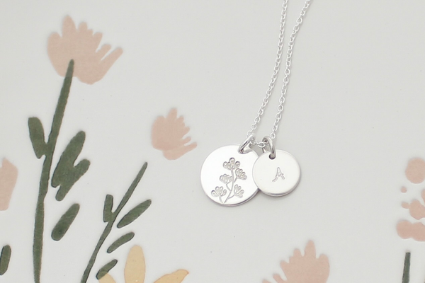 Wildflower Necklace with One Initial - Big & Little Discs