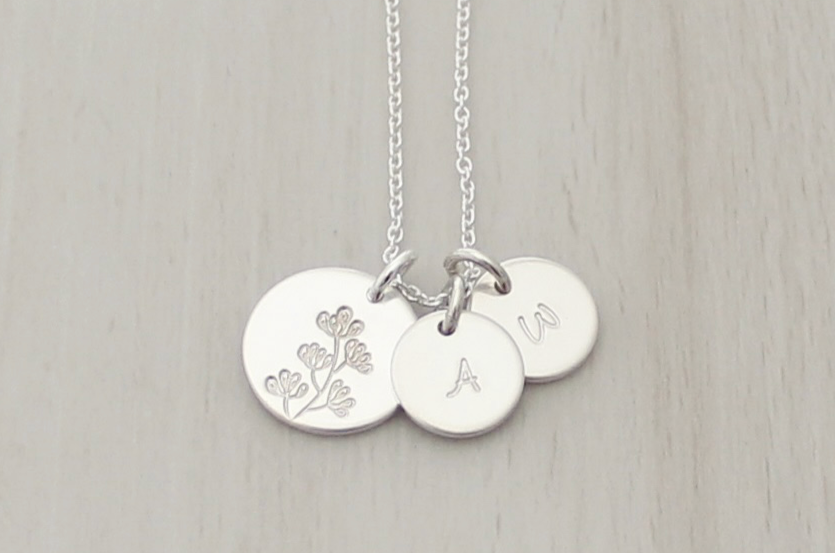 Wildflower Necklace with Two Initials - Big & Little Discs