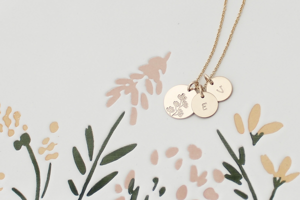 Wildflower Necklace with Two Initials - Big & Little Discs