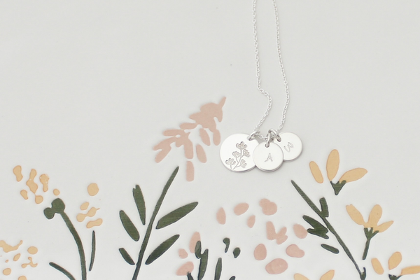 Wildflower Necklace with Two Initials - Big & Little Discs