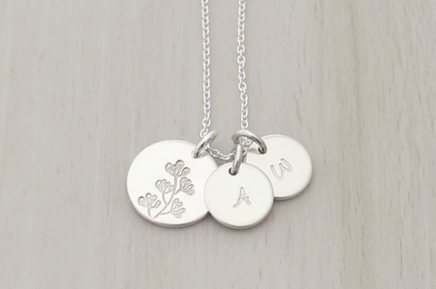 Wildflower Necklace with Two Initials - Big & Little Discs