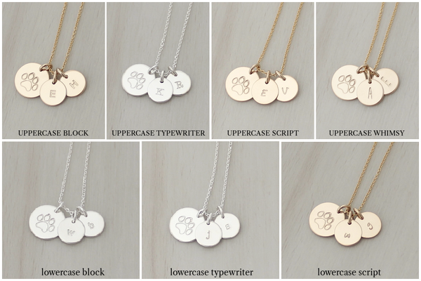 Paw Print Necklace with Two Initials - Big & Little Discs