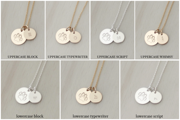 Paw Print Necklace with One Initial - Big & Little Discs