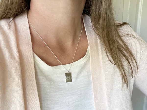 Birth Month Flower Necklace - Rectangle