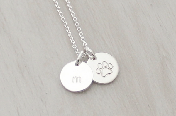 Paw Print Initial Necklace - 3/8" (Two Discs)