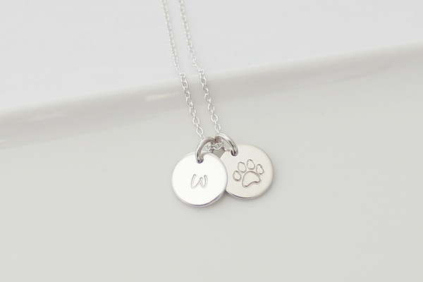 Paw Print Initial Necklace - 3/8" (Two Discs)