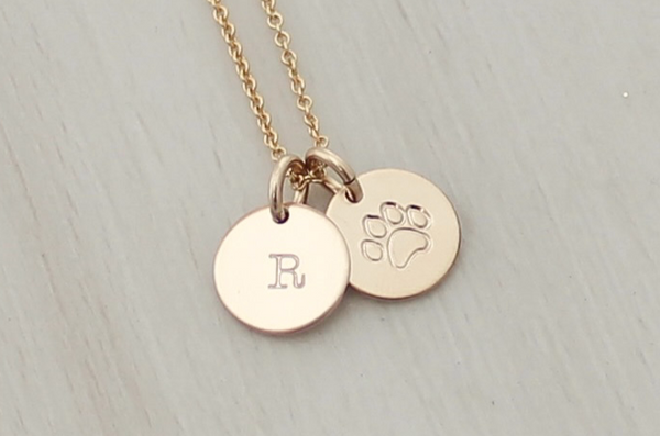 Paw Print Initial Necklace - 3/8" (Two Discs)