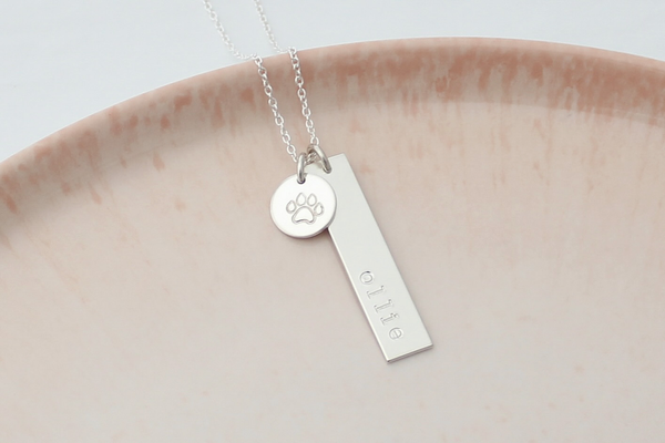 Personalized Pet Name Necklace with a Paw Print