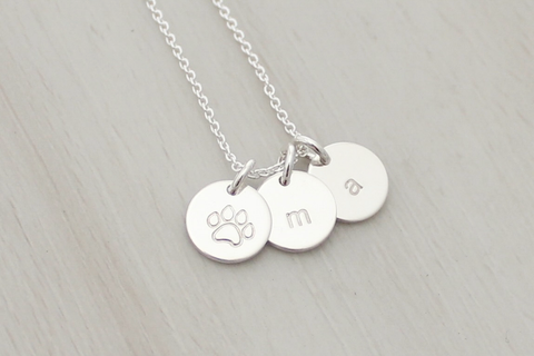 Paw Print Initials Necklace - 3/8" (Three Discs)