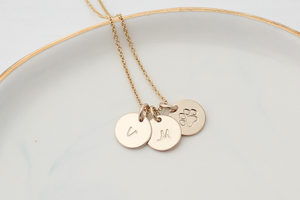 Paw Print Initials Necklace - 3/8" (Three Discs)