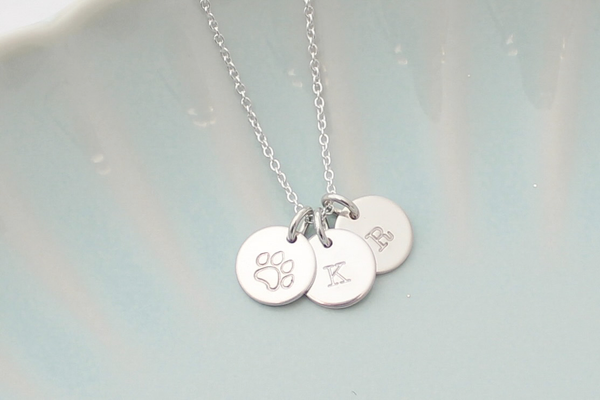 Paw Print Initials Necklace - 3/8" (Three Discs)