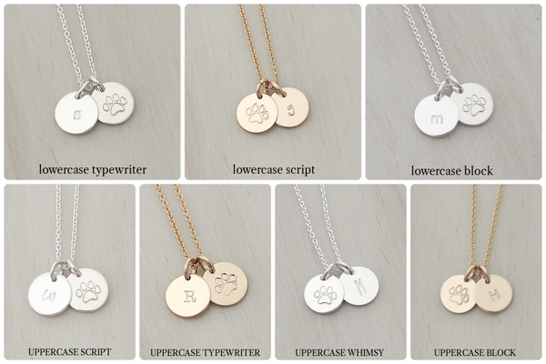 Paw Print Initial Necklace - 3/8" (Two Discs)