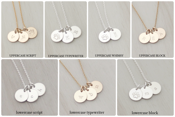 Paw Print Initials Necklace - 3/8" (Three Discs)