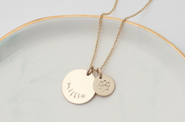 Pet Name Necklace with a Paw Print