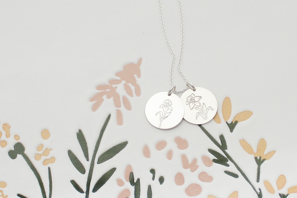 Birth Month Flower Necklace - 5/8" (Two Discs)