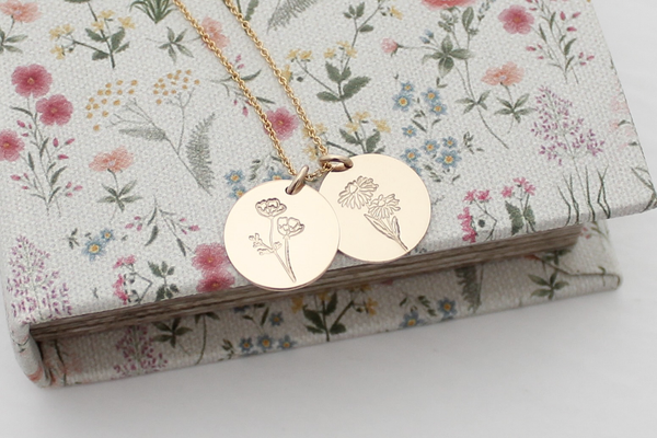 Birth Month Flower Necklace - 5/8" (Two Discs)