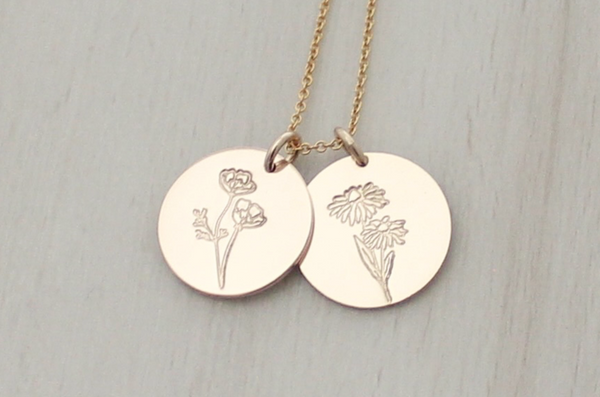 Birth Month Flower Necklace - 5/8" (Two Discs)