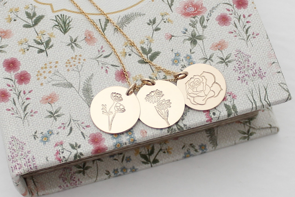 Birth Month Flower Necklace - 5/8" (Three Discs)