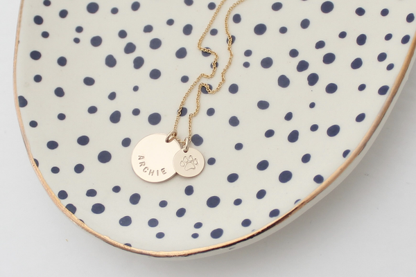 Pet Name Necklace with a Paw Print