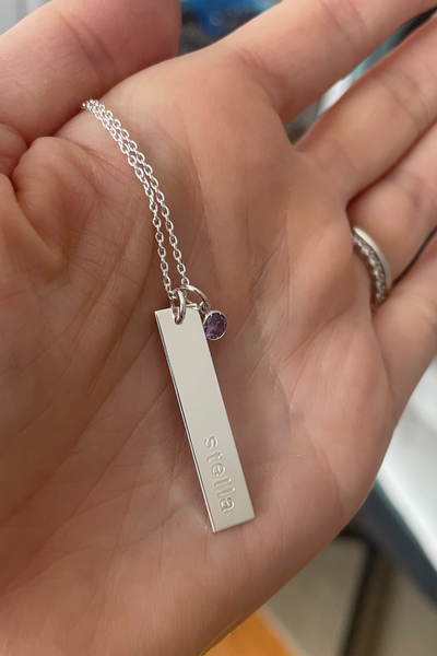 Vertical Name Bar with a Birthstone