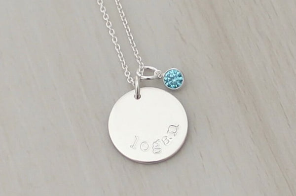 Name Disc Necklace with a Birthstone