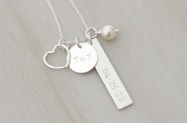 "Our Day" Wedding Date Necklace with Heart Charm