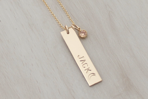 Vertical Name Bar with a Birthstone