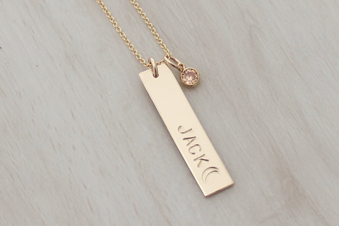 Vertical Name Bar with a Birthstone