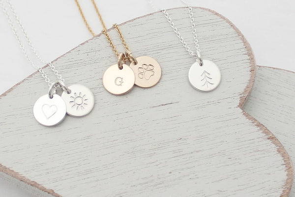 Paw Print Initial Necklace - 3/8" (Two Discs)