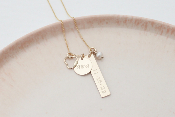 "Our Day" Wedding Date Necklace with Heart Charm