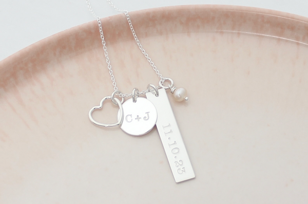 "Our Day" Wedding Date Necklace with Heart Charm