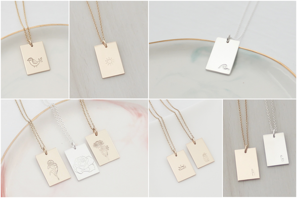 Rectangle Necklace with a Symbol / Initial