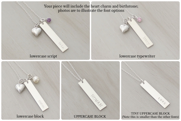 Vertical Name Bar with a Solid Heart and Birthstone