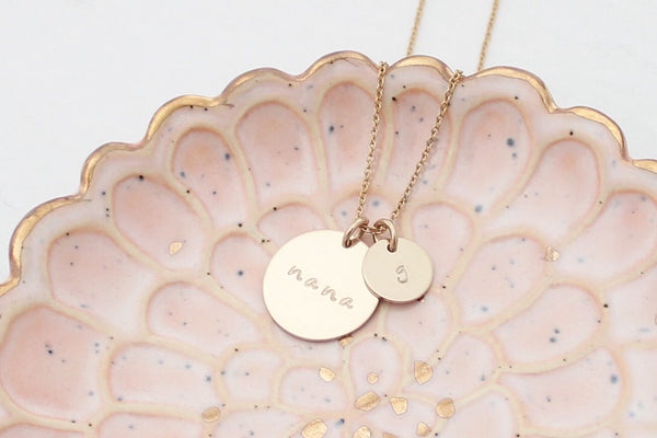 Nana / Mama Disc Necklace with One Initial