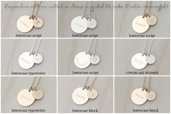 Nana / Mama Disc Necklace with One Initial