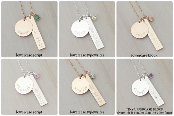 Baby Name and Birthdate Necklace with a Birthstone